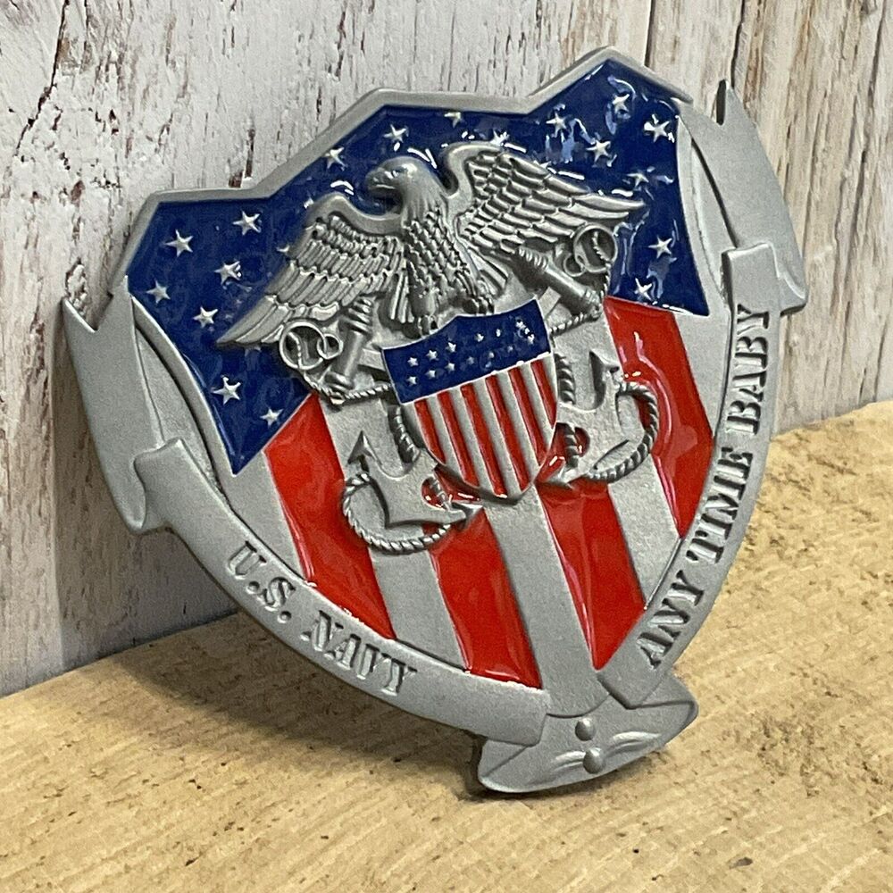 2007‎ US Navy Belt Buckle Mens Eagle Crest Patriotic Pewter Great American
